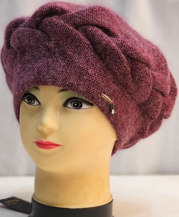 19-1265SXSQ-02 жіночій ангоровий берет коса меланж на подвійній в'язці