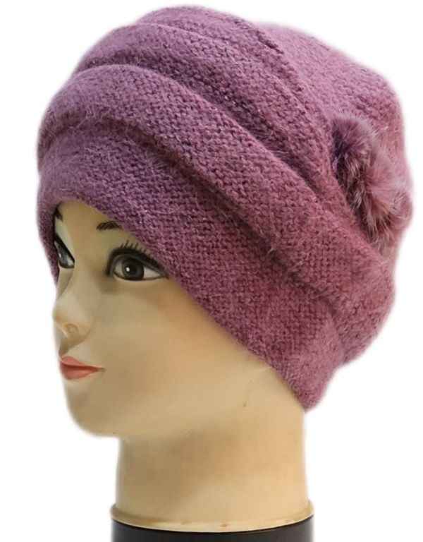 23G-909JX-233 жіноча ангорова шапка з подвійної в'язки прикрашенной люрексом і норкою